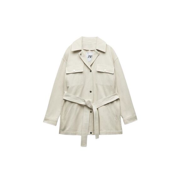 NWOT Zara Denim Jacket with Belt in Ice Color, Size Medium - Picture 10 of 16